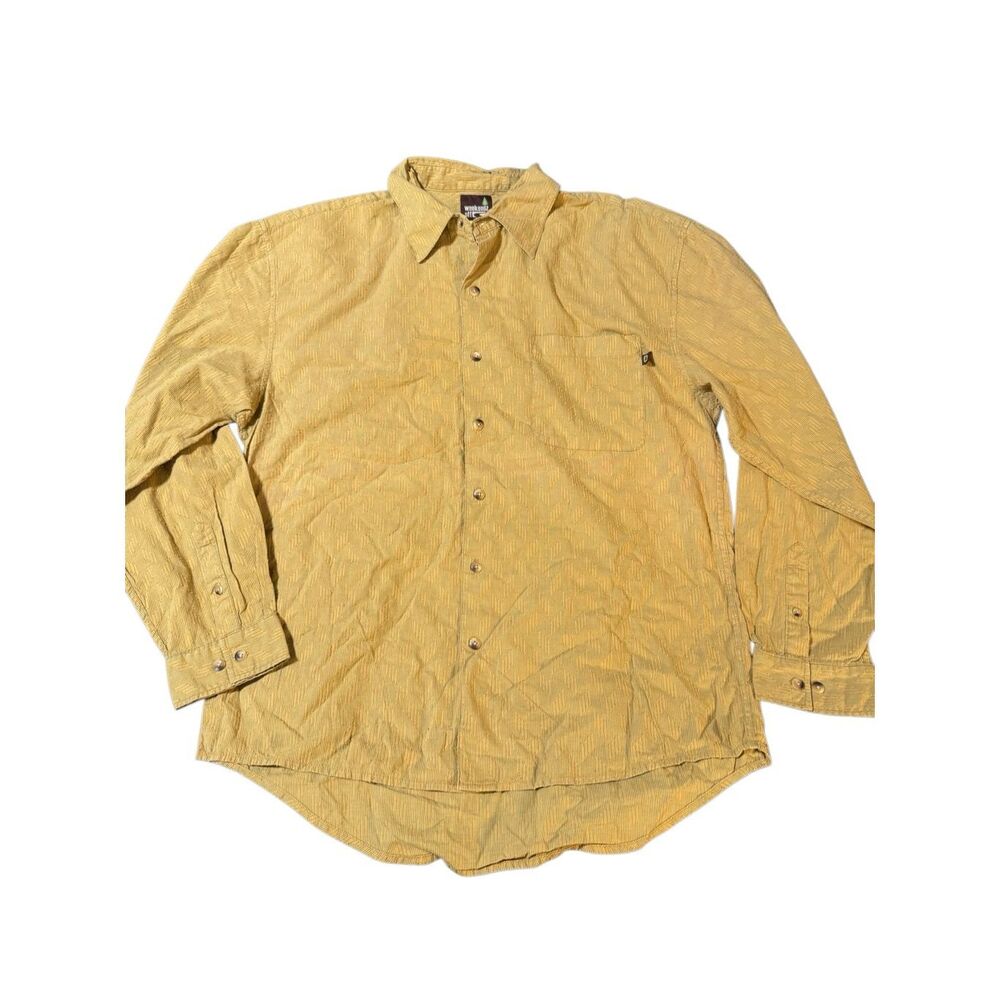 Weekendz off yellow texture chest pocket long sleeve button down shirt L